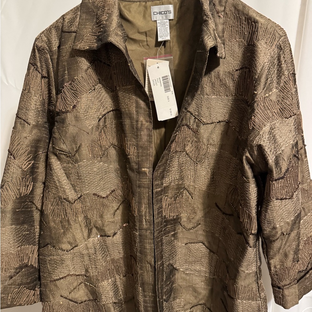 Chico's Elegant Brown Patterned Jacket NWT - image 3